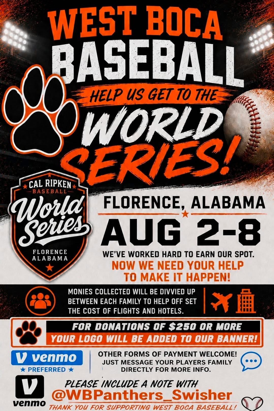 West Boca All-Stars World Series donation flyer